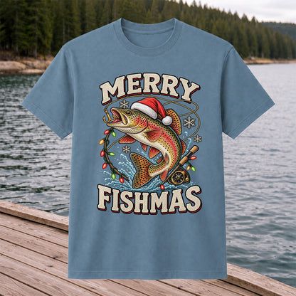 Merry Fishmas Santa Hat Rainbow Trout Fishing T-Shirt