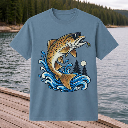 Brown Trout Sunglasses Fishing Graphic T-Shirt with Lure