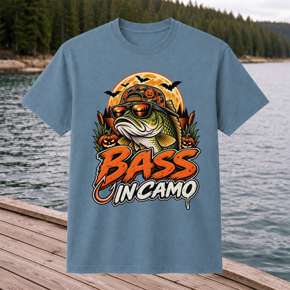 Bass in Camo Halloween Bass Fishing Graphic T-Shirt