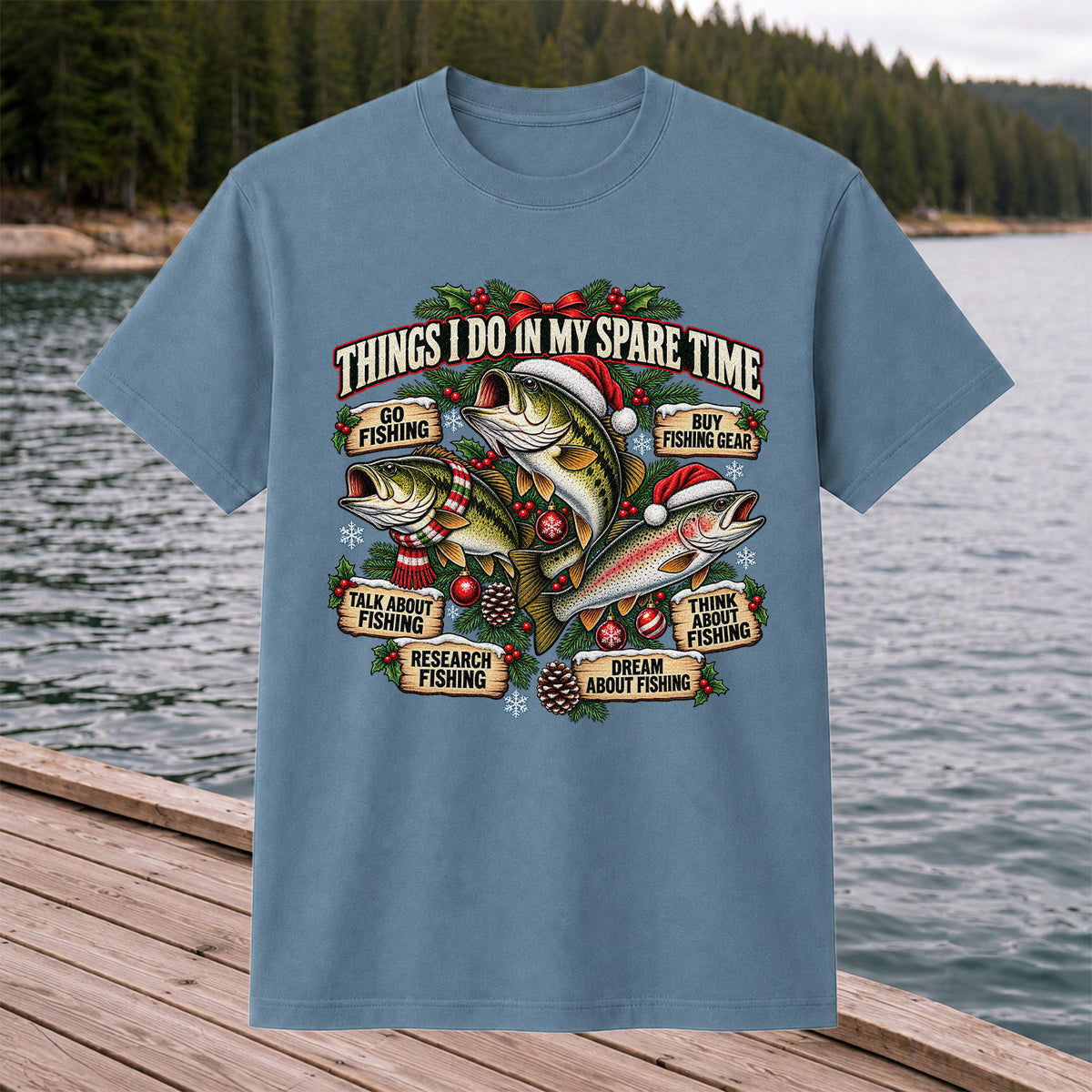 Things I Do in My Spare Time Christmas Bass and Trout Fishing T-Shirt