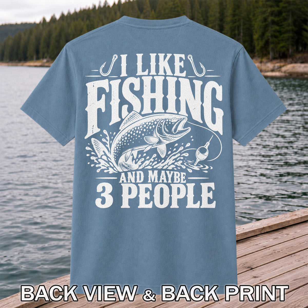 Funny Trout Fishing Three People Graphic T-Shirt | Back Print
