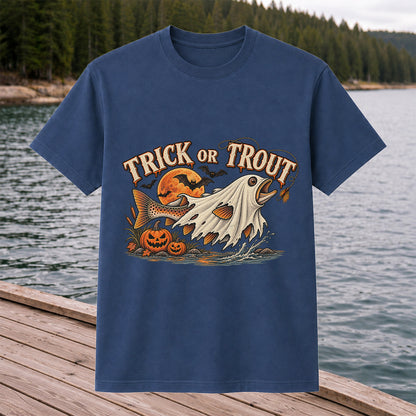 Trick or Trout Ghost Fish Halloween Fishing T-Shirt