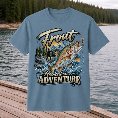 Trout Hooked on Adventure Mountain Fly Fishing T-Shirt