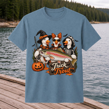Trick of Trout Halloween Ducks with Rainbow Trout Fishing T-Shirt