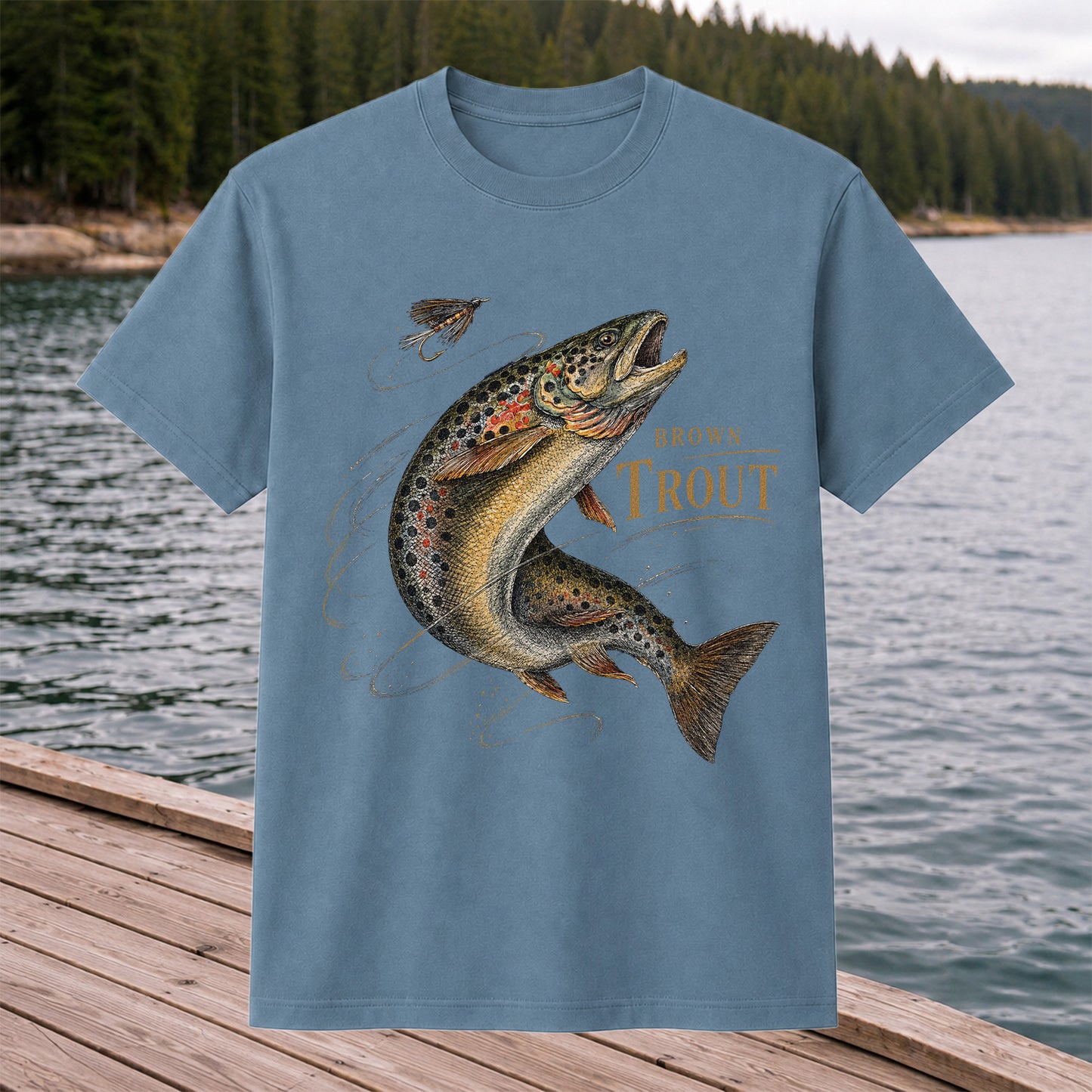 Brown Trout Chasing Fly Vintage Fishing Graphic T-Shirt