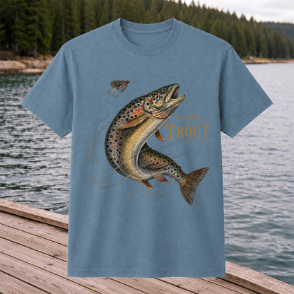 Brown Trout Chasing Fly Vintage Fishing Graphic T-Shirt