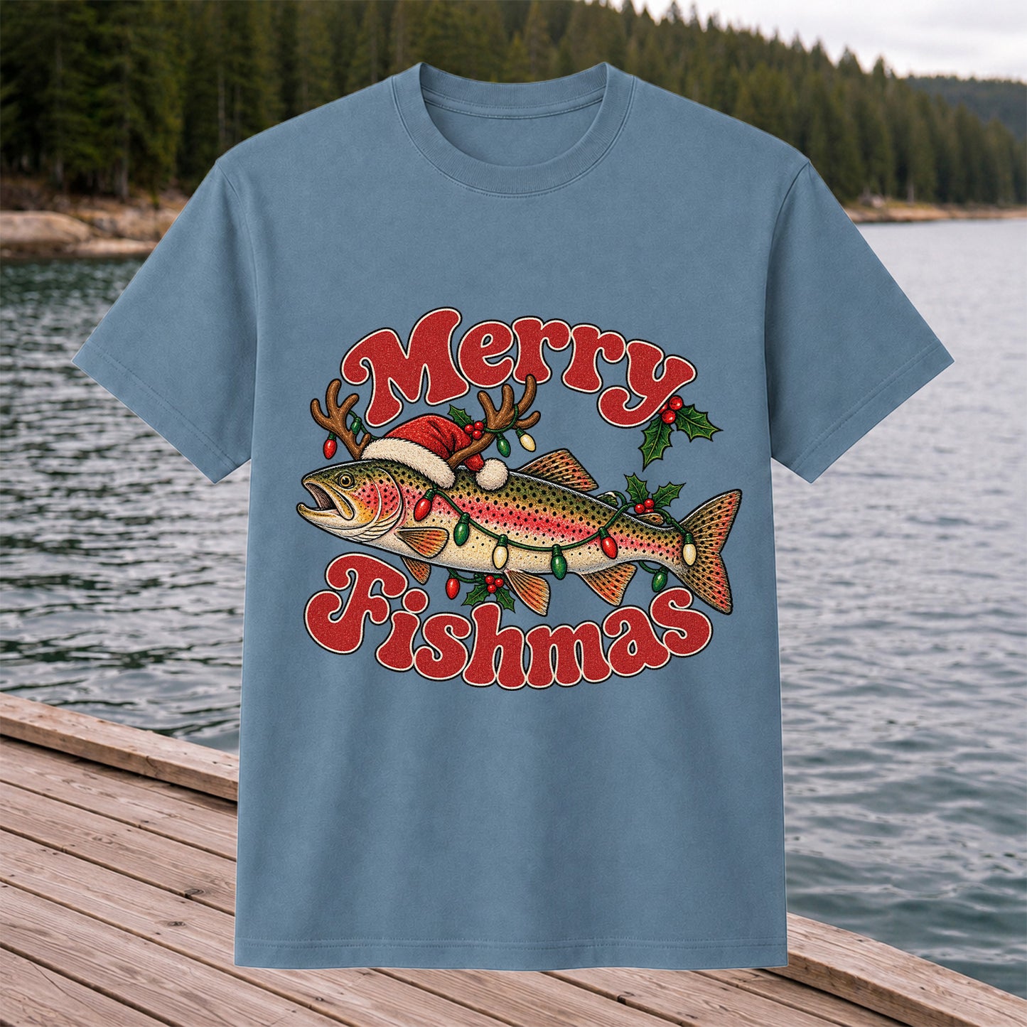 Merry Fishmas Reindeer Rainbow Trout Christmas Fishing T-Shirt