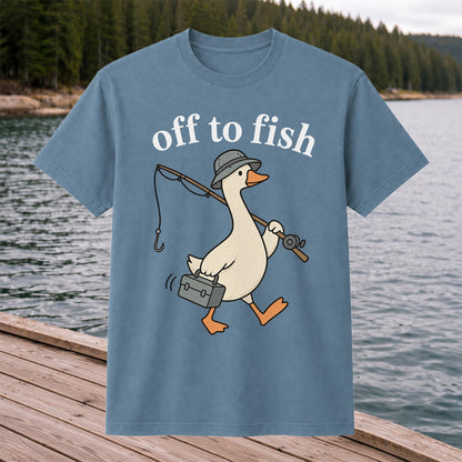 Off to Fish Funny Fishing Goose Graphic T-Shirt