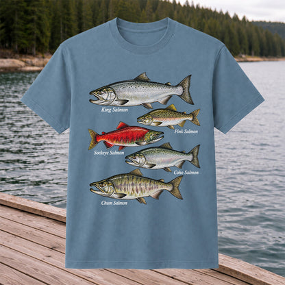 King Pink Sockeye Coho and Chum Salmon Fishing Graphic T-Shirt