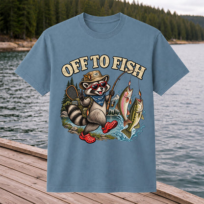 Off to Fish Raccoon with Trout and Bass Fishing T-Shirt