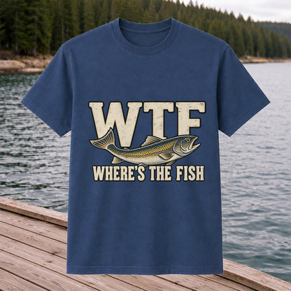 WTF Where’s the Fish Funny Fishing Graphic T-Shirt