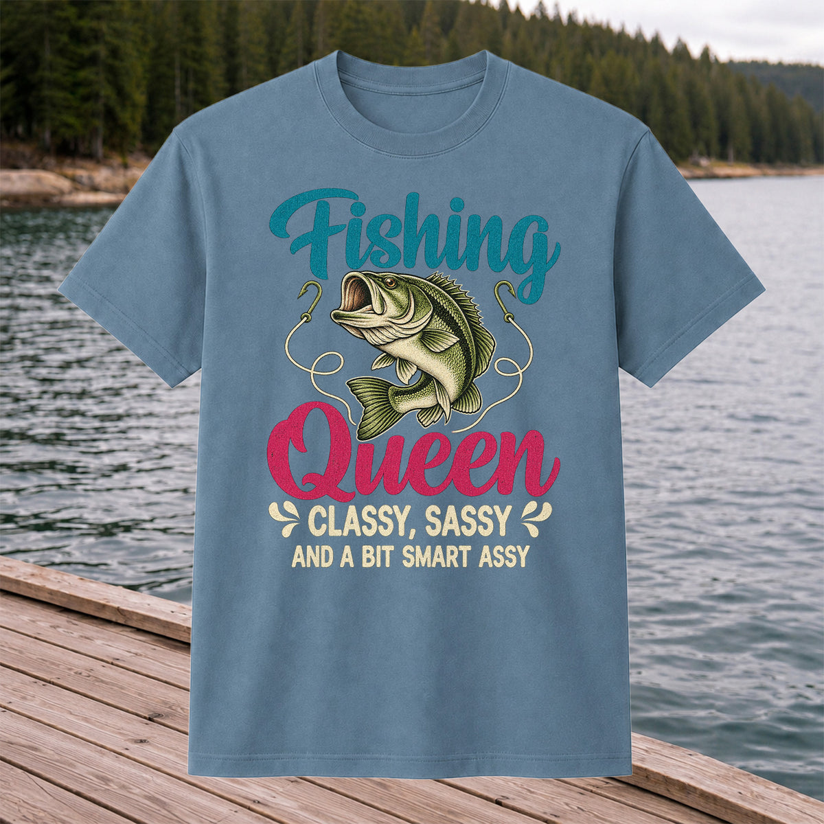 Fishing Queen Bass Funny Fishing Graphic T-Shirt