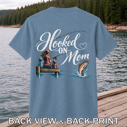 Hooked on Mom Family Fishing Graphic T-Shirt | Back Print