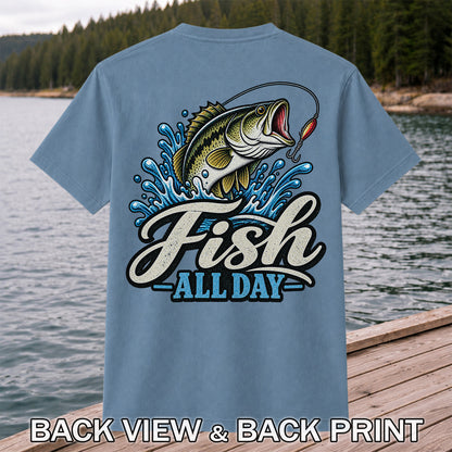 Fish All Day Jumping Bass Fishing Graphic T-Shirt | Back Print