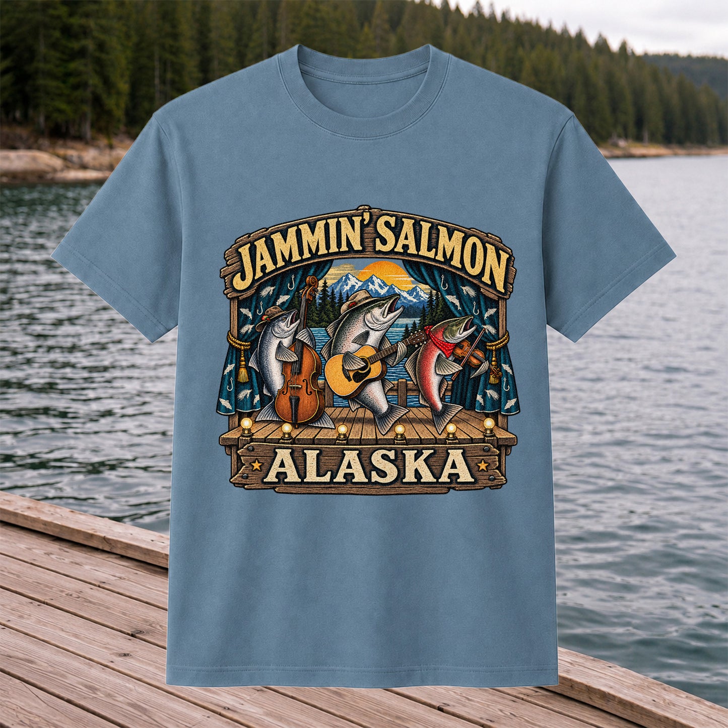 Jammin' Salmon Alaska Fish Band Graphic T-Shirt