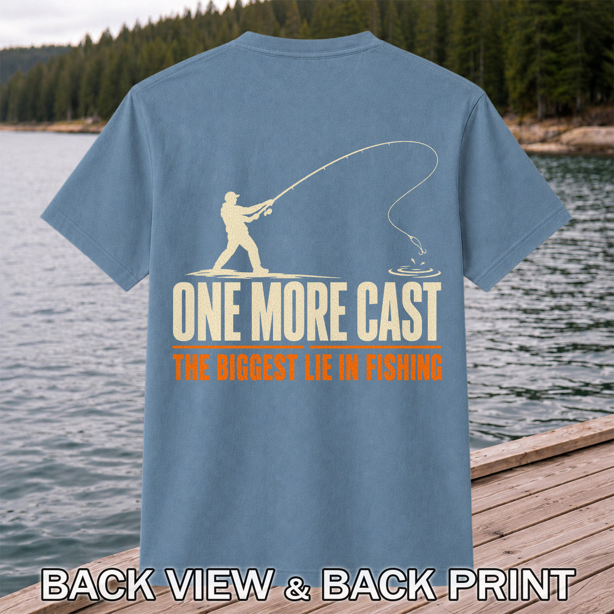 Fishing Angler Silhouette Graphic T-Shirt | Back Print