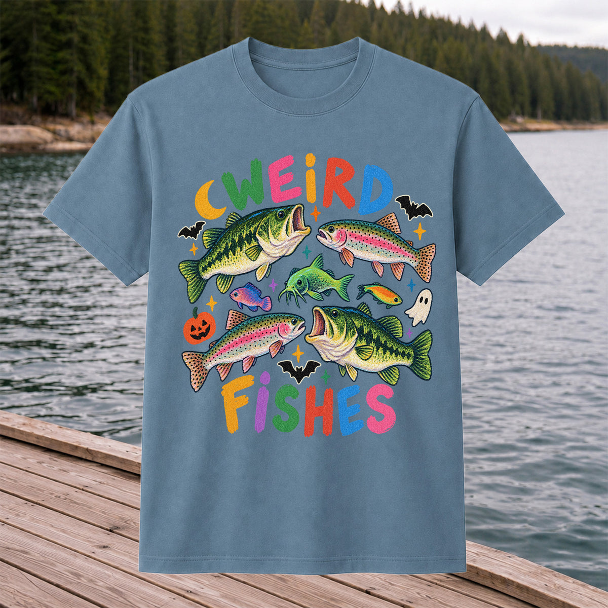 Weird Fishes Halloween Bass and Rainbow Trout Fishing T-Shirt