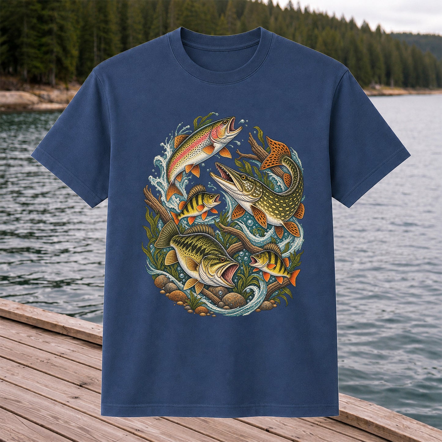 Trout Pike Bass and Perch Freshwater Fishing Graphic T-Shirt