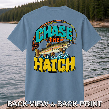 Chase the Hatch Brown Trout Fly Fishing T-Shirt | Back Print