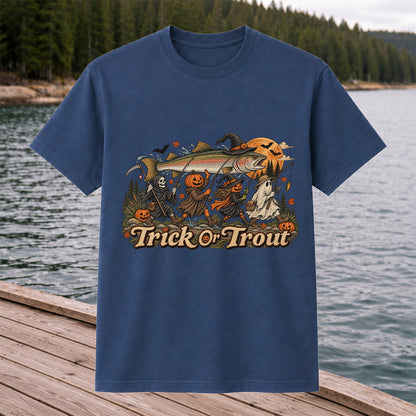 Trick or Trout Spooky Angler Parade Halloween Fishing T-Shirt