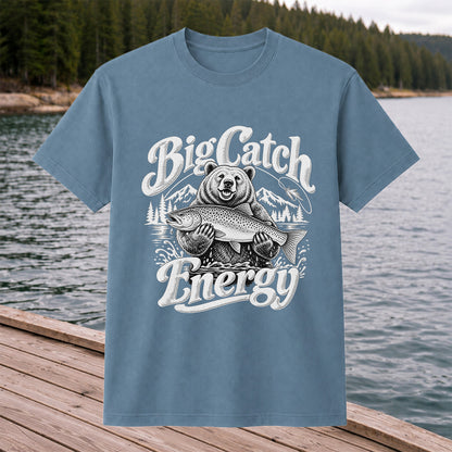 Big Catch Energy Bear Holding Trout Fishing T-Shirt
