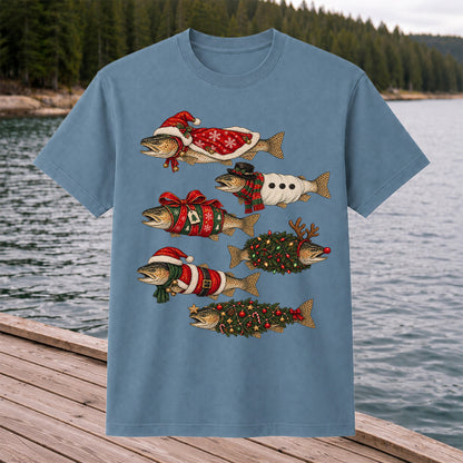 Christmas Trout in Festive Costumes Fishing Graphic T-Shirt