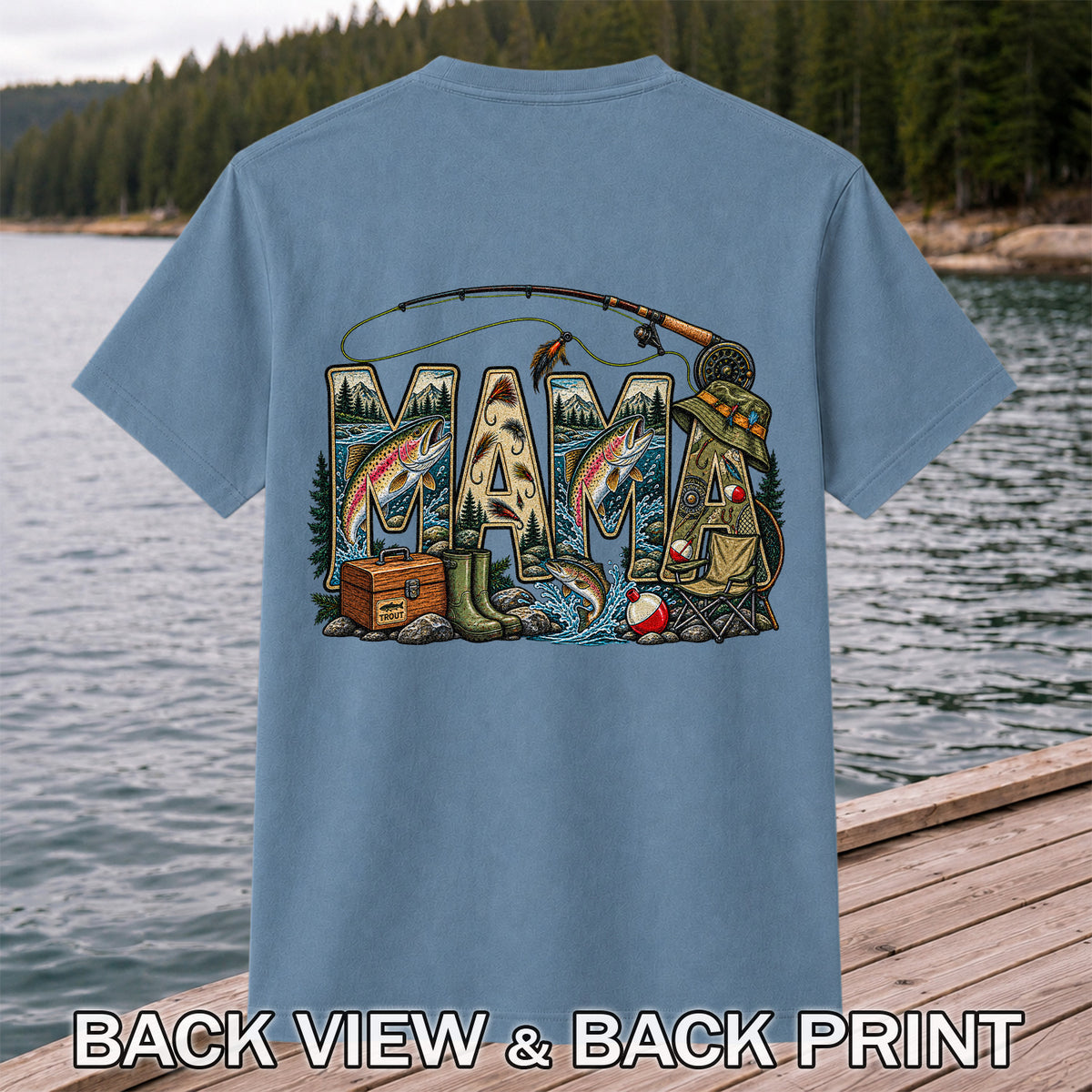 Mama Rainbow Trout Fly Fishing Vintage Graphic T-Shirt | Back Print