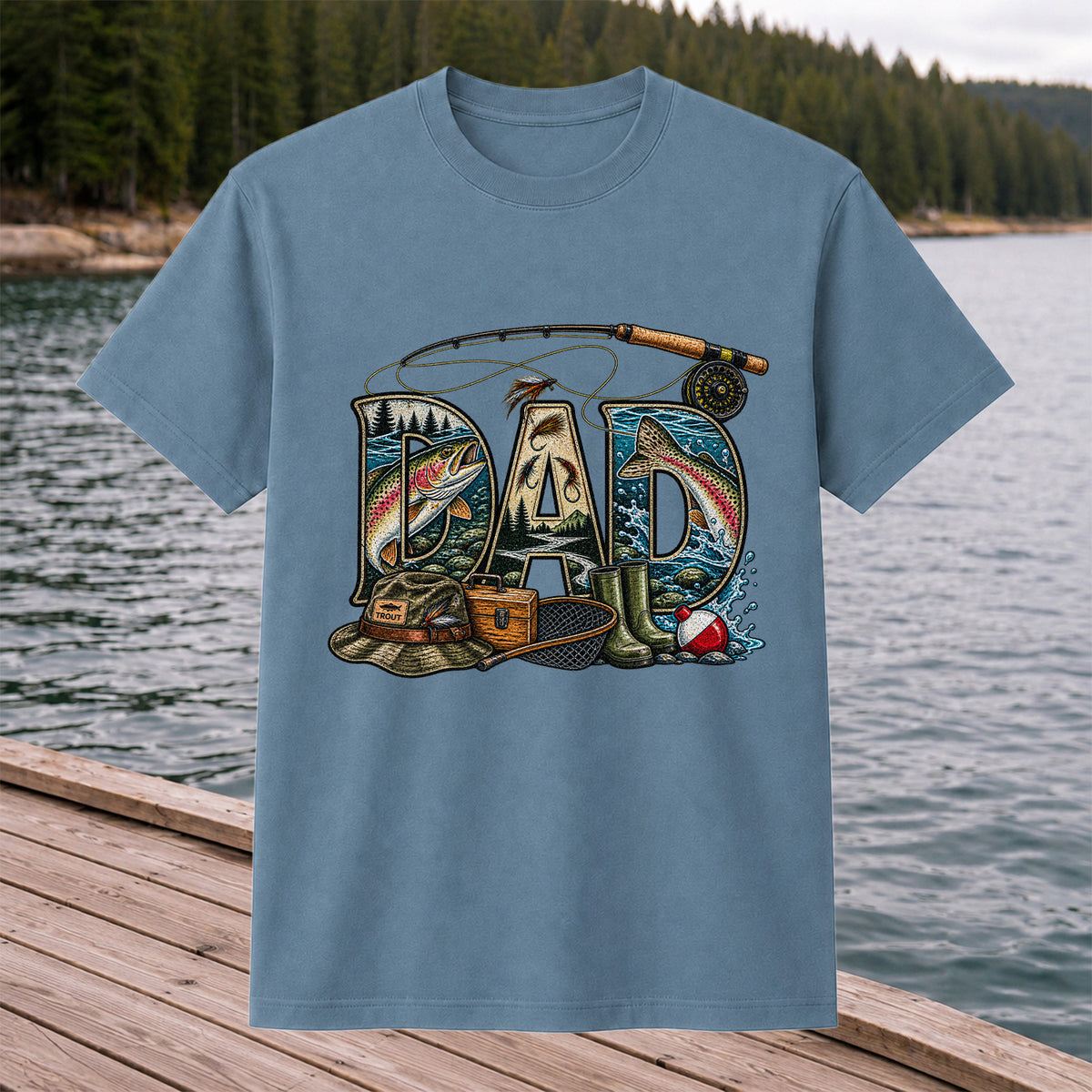 Dad Rainbow Trout Fly Fishing Vintage Graphic T-Shirt