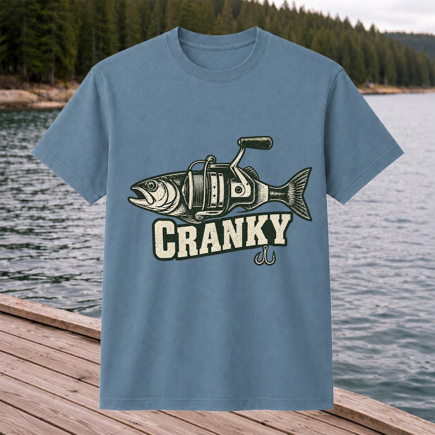 Cranky Fish and Spinning Reel Fishing Graphic T-Shirt