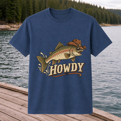 Howdy Cowboy Trout Vintage Fishing Graphic T-Shirt