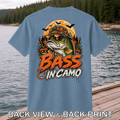Bass in Camo Halloween Bass Fishing Graphic T-Shirt | Back Print