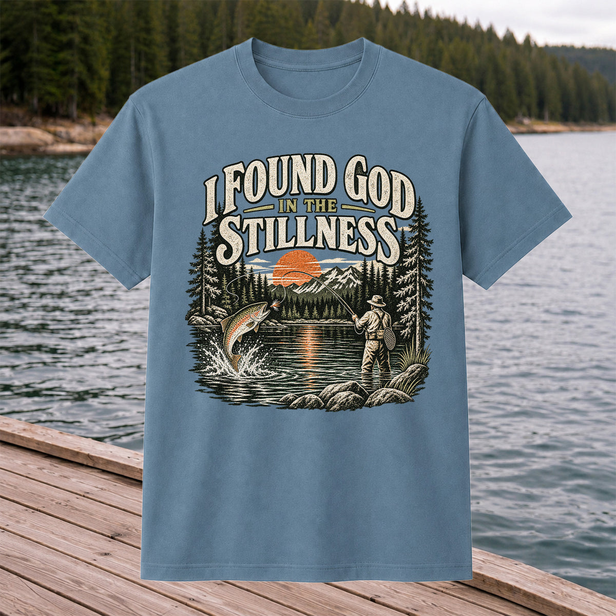 I Found God in the Stillness Trout Fly Fishing Graphic T-Shirt