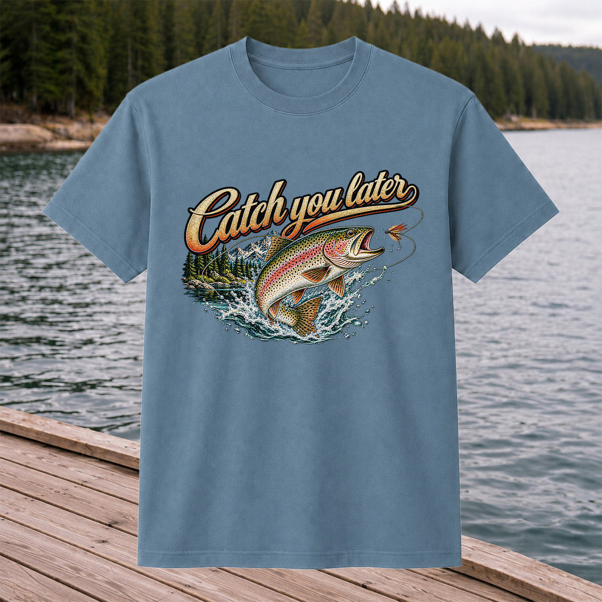 Catch You Later Rainbow Trout Fly Fishing Graphic T-Shirt