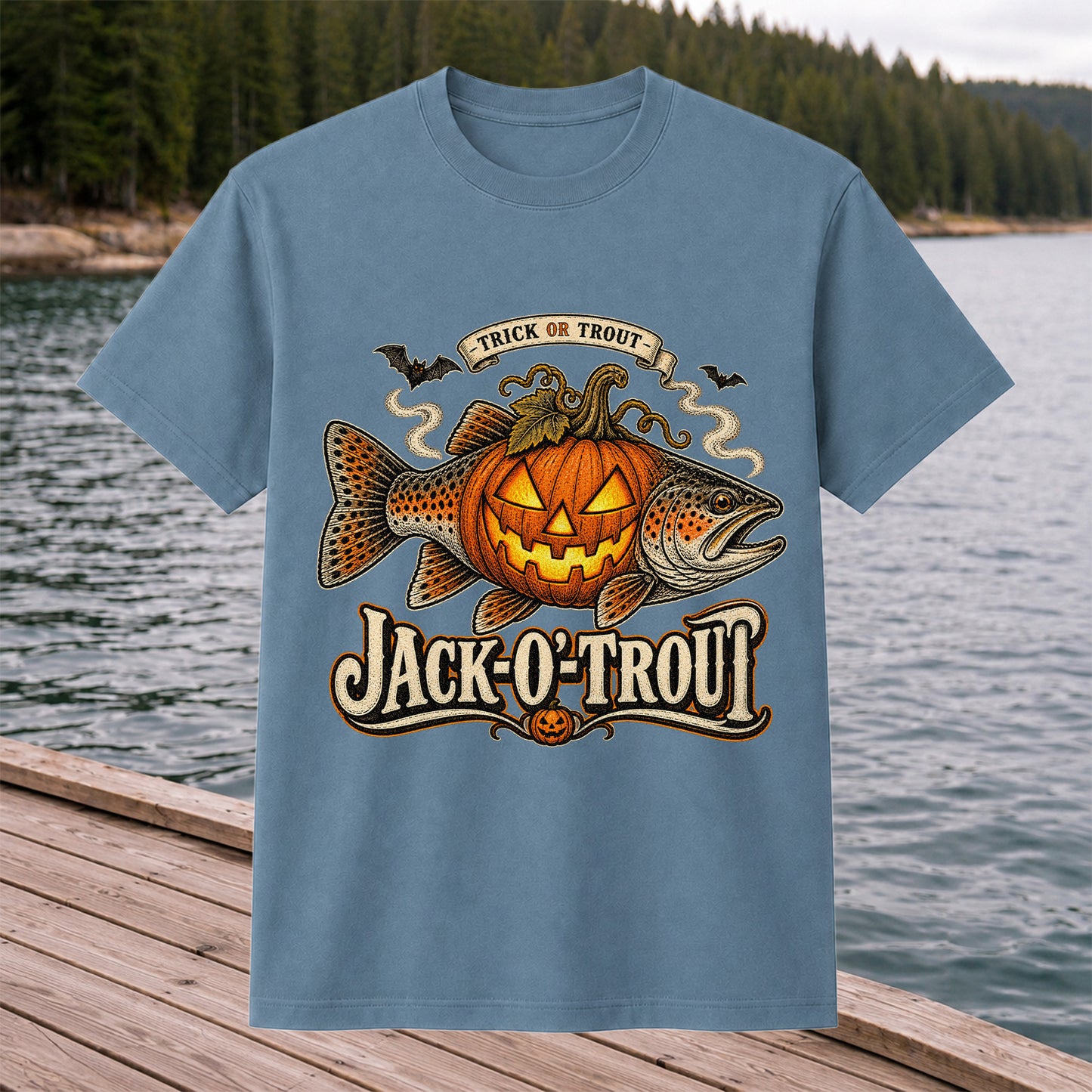 Jack-O'-Trout Trick or Trout Halloween Fishing T-Shirt