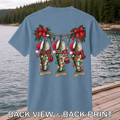 Christmas Fish Ornament Fishing Graphic T-Shirt | Back Print