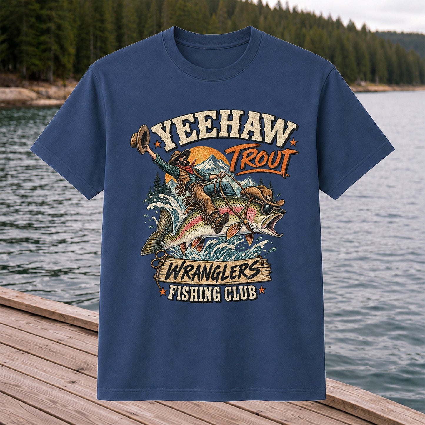 Yeehaw Trout Wranglers Fishing Club Cowboy Graphic T-Shirt