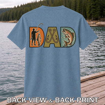 Dad Rainbow Trout and Fishing Hooks Retro Fishing T-Shirt | Back Print