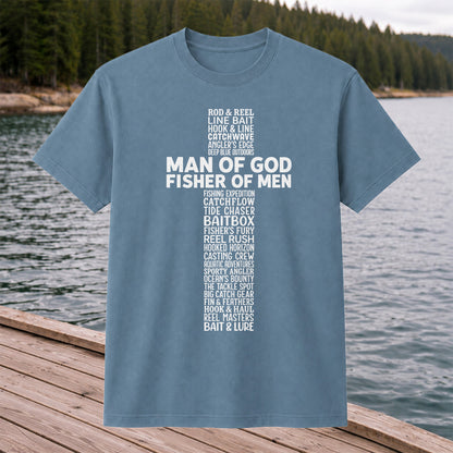 Man of God Fisher of Men Fishing Typography T-Shirt