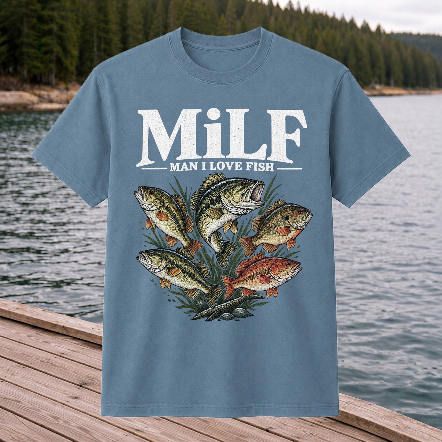 MiLF Man I Love Fish Five Bass Funny Fishing T-Shirt