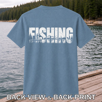 Fishing Lake Angler Vintage Graphic T-Shirt | Back Print