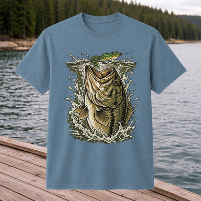 Largemouth Bass Striking a Frog Lure Fishing Graphic T-Shirt