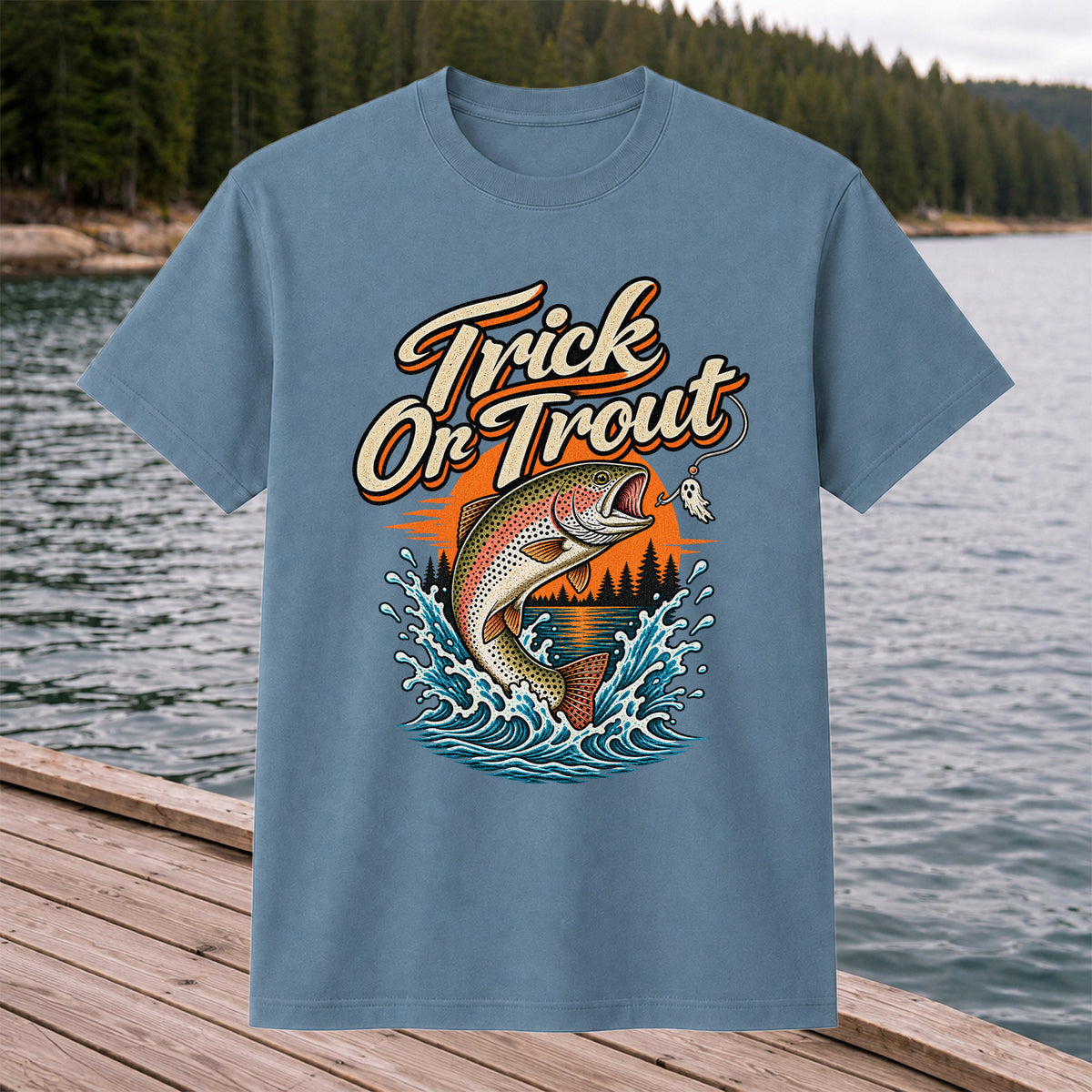 Trick or Trout Rainbow Trout Halloween Fishing T-Shirt