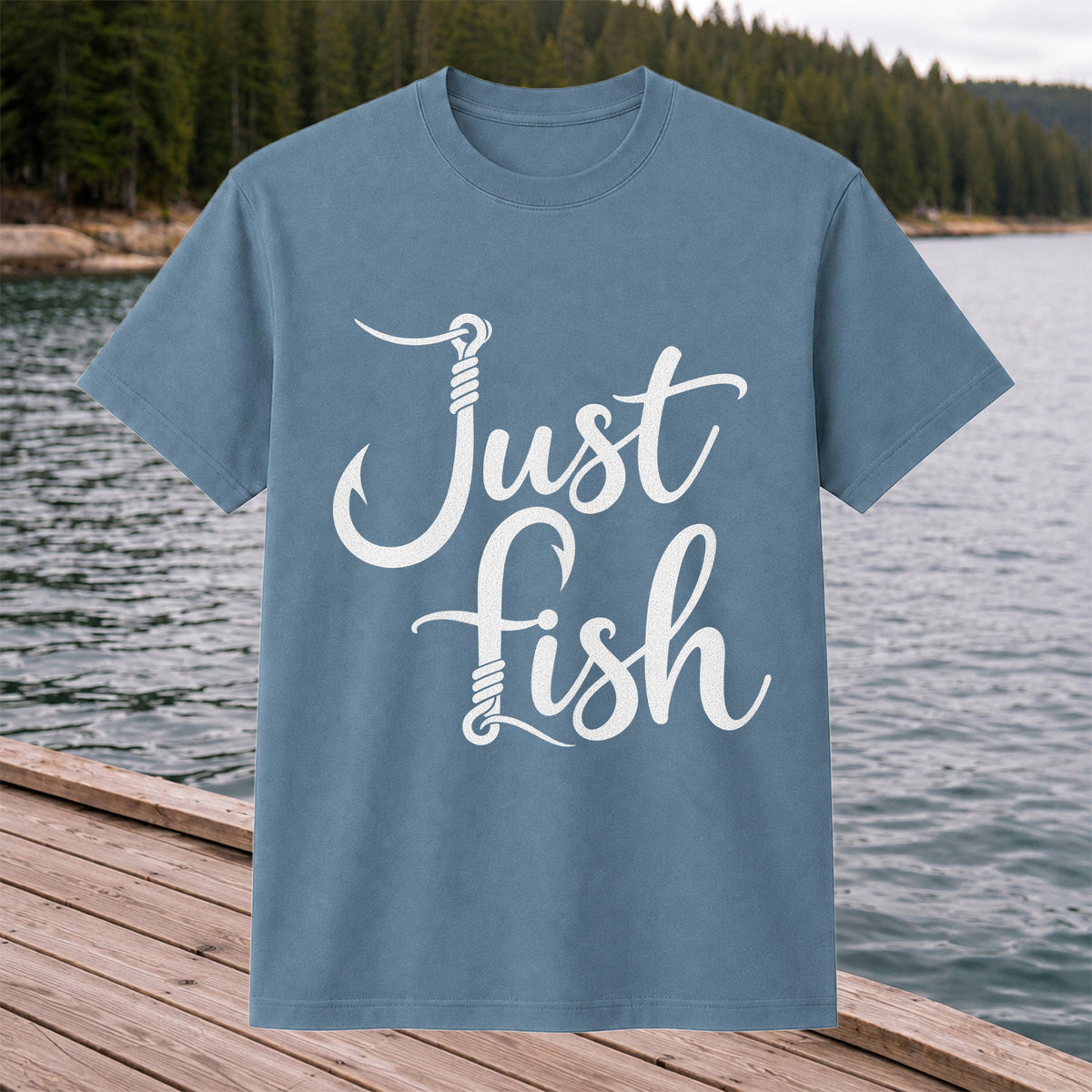 Just Fish Funny Fishing Hook Graphic T-Shirt