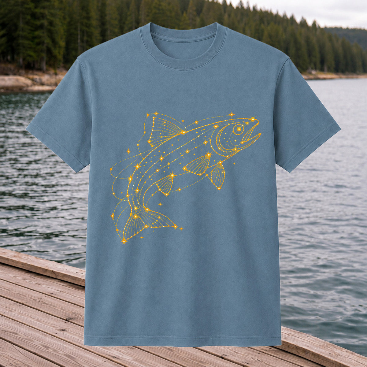 Celestial Trout Constellation Line Art Fishing Graphic T-Shirt