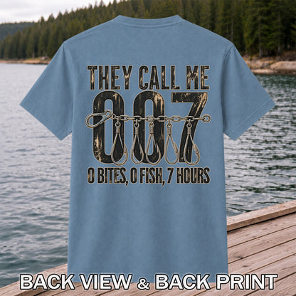 Zero Bites Fishing Hook Funny Graphic T-Shirt | Back Print