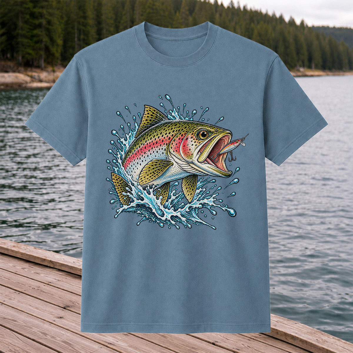 Rainbow Trout Striking a Fishing Lure Graphic T-Shirt