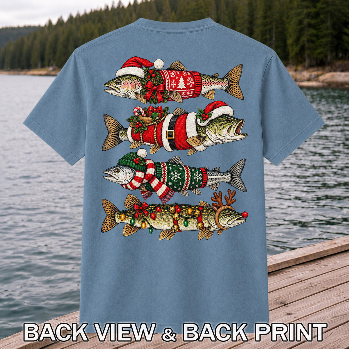 Christmas Fish Collection Festive Fishing Graphic T-Shirt | Back Print