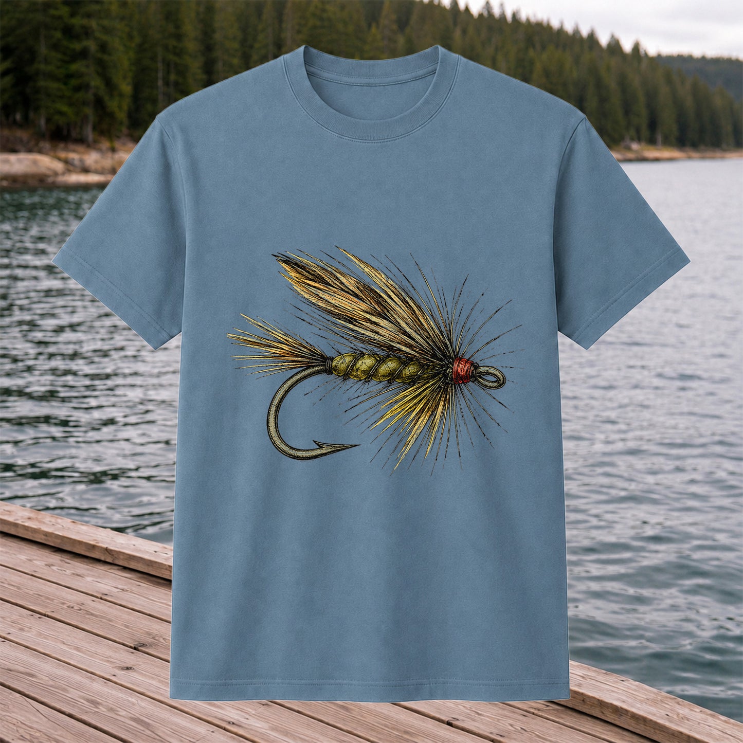 Vintage Fly Fishing Lure and Hook Graphic T-Shirt