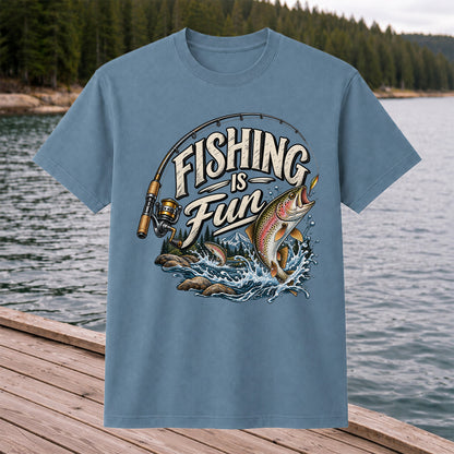 Fishing Is Fun Rainbow Trout and Mountain Graphic T-Shirt