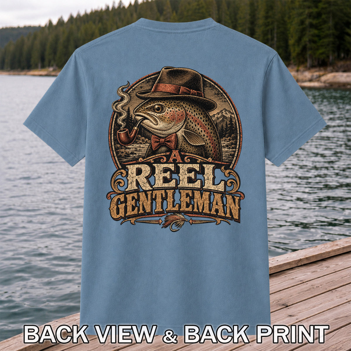 A Reel Gentleman Trout Fishing Vintage Graphic T-Shirt | Back Print